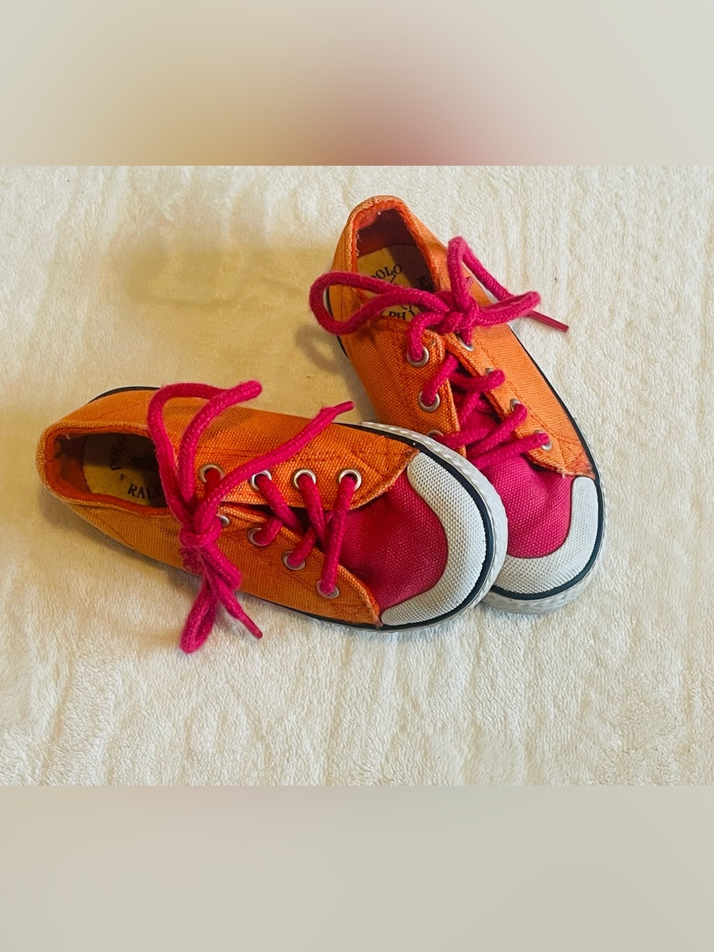 Polo Ralph Lauren Kids Orange Canvas Sneakers with Pink Accents